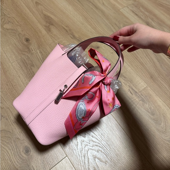 Handbags - Stylish Pink Tote with Scarf Detail